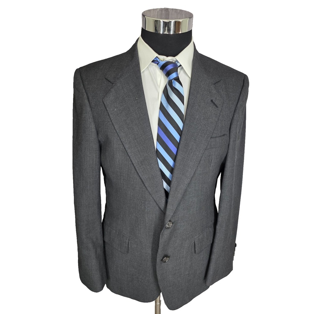Vintage Bill Blass Blazer Mens 38 Gray Sports Coat Jacket 2 Buttons Vent